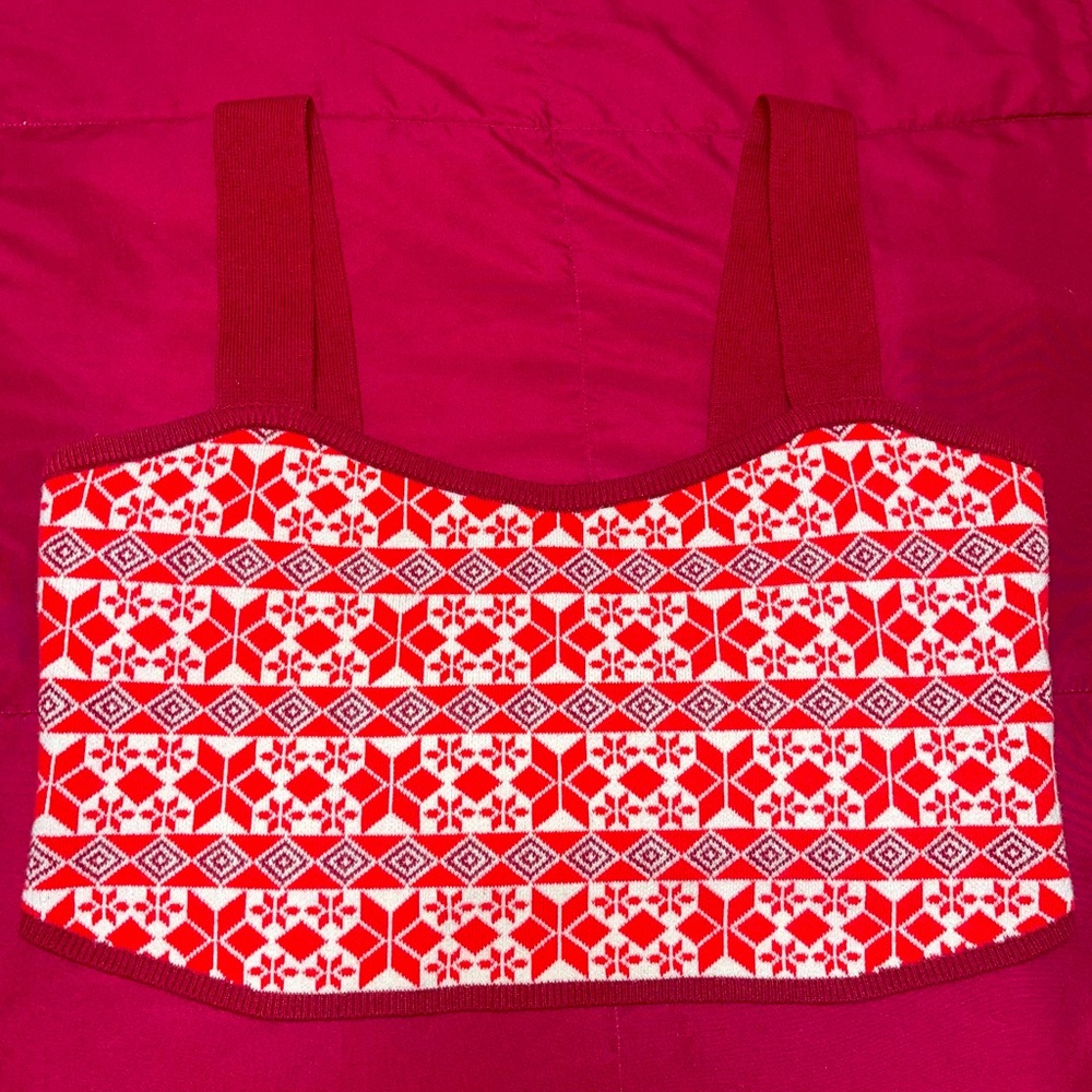 Free People Intimately Red Knit Holiday Pattern Crop Top